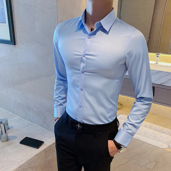 Elegant men's business shirt with a slim fit and square collar