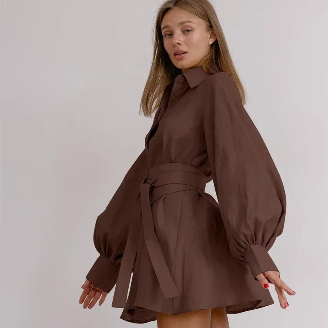 Vivian - Shirt dress with lantern sleeves and waistband