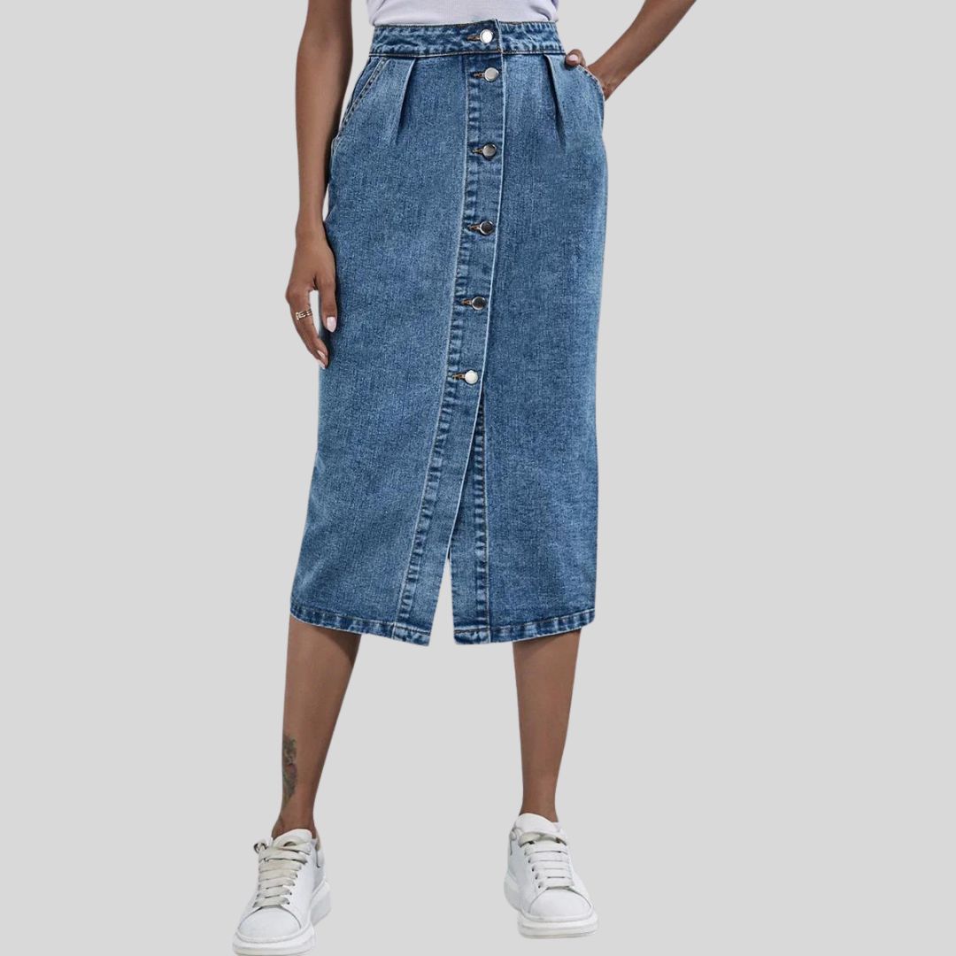 Lena - Chic denim midi skirt with button placket