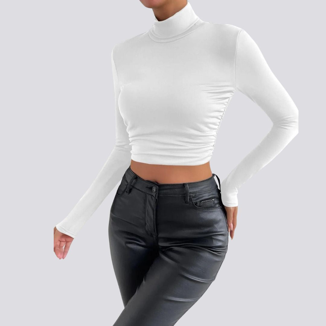 Selena - Elegant long-sleeved crop top with turtleneck