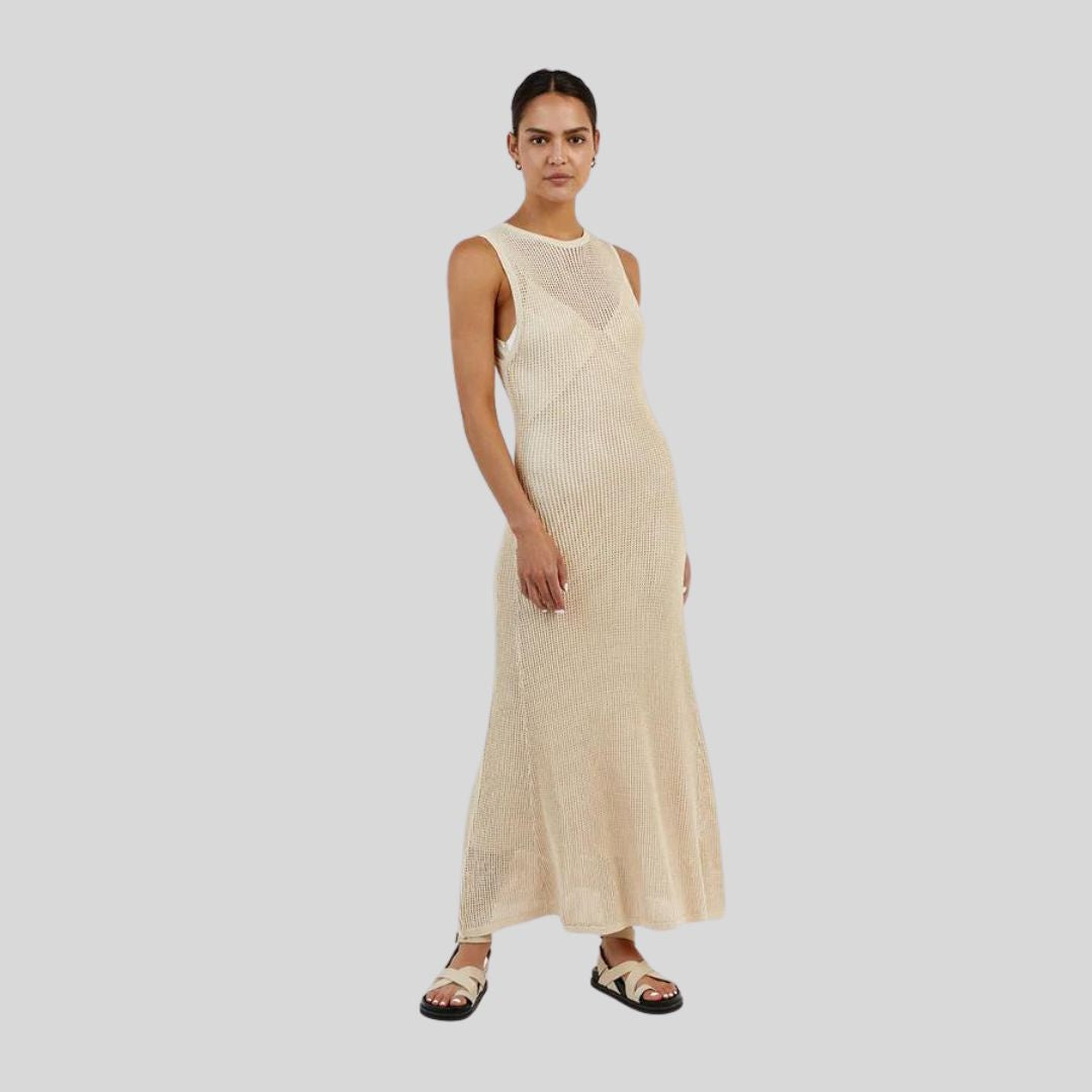 Seraphina - Sleeveless knitted maxi dress with transparent details