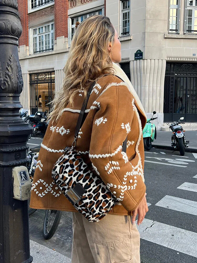 Embroidered lambswool printed jacket for women