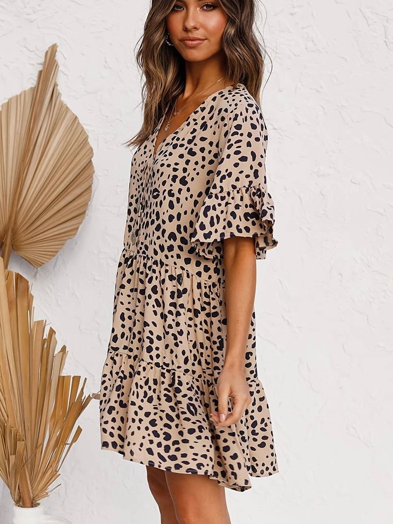 Yelitza - Leopard print buttoned tiered dress