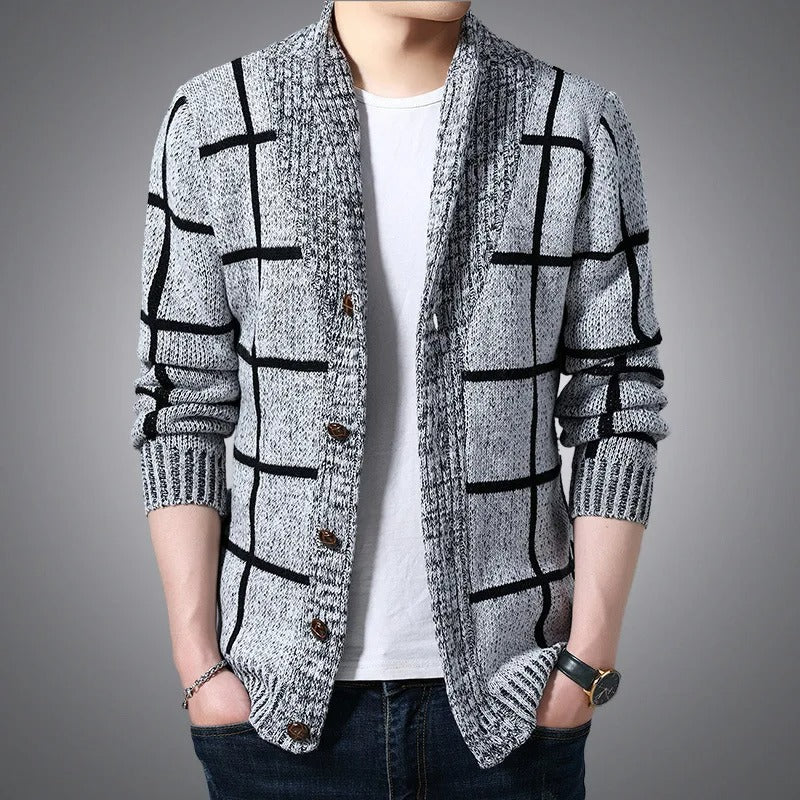 Chequered slim fit Knitted Sweater Coat for men