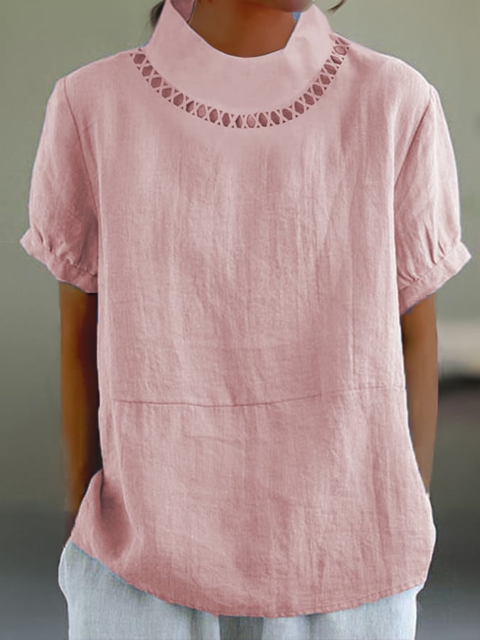 Solid Color Cotton And Linen Top