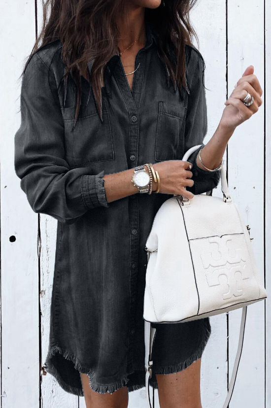 Shirt dress in washed denim