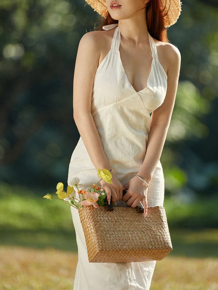 White midi dress with crocheted lace