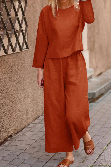 Airy - linen set with layered top & wide trouser legs