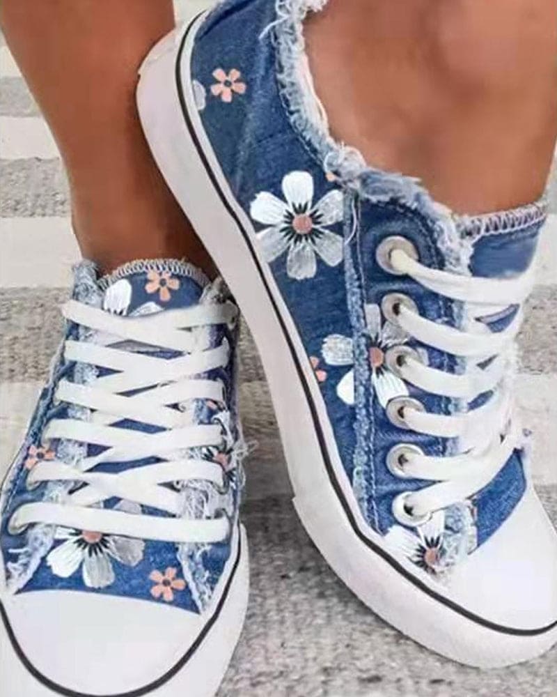 Annette - Denim Sneakers With Flowers