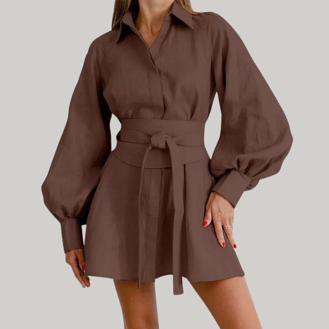 Vivian - Shirt dress with lantern sleeves and waistband