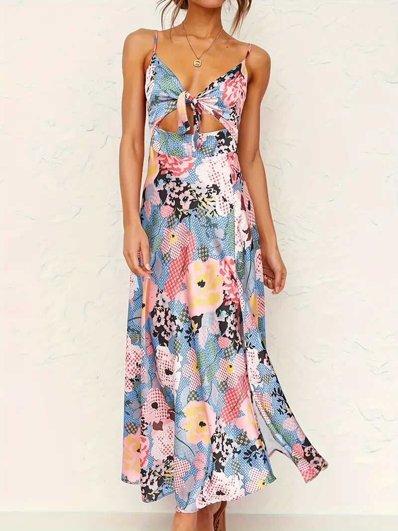 Cami Dress With V-Neck, Stitched Front and Floral Print