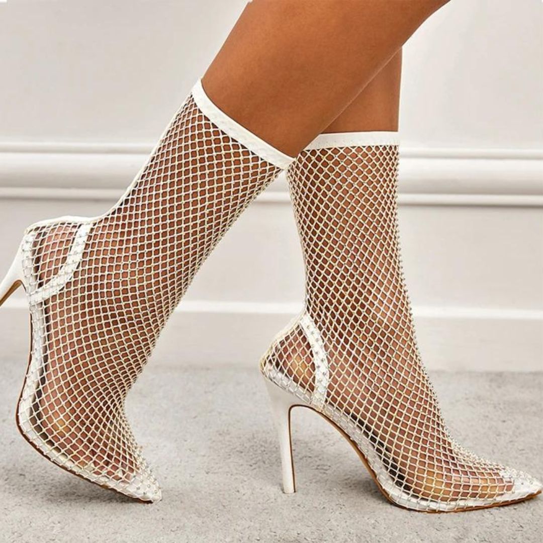 Anastasia - Mesh ankle boots with rhinestone embellishment