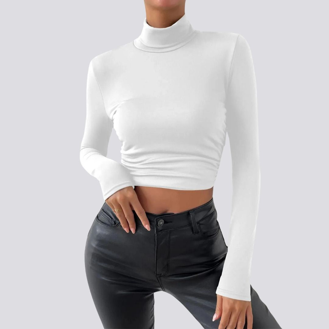 Selena - Elegant long-sleeved crop top with turtleneck