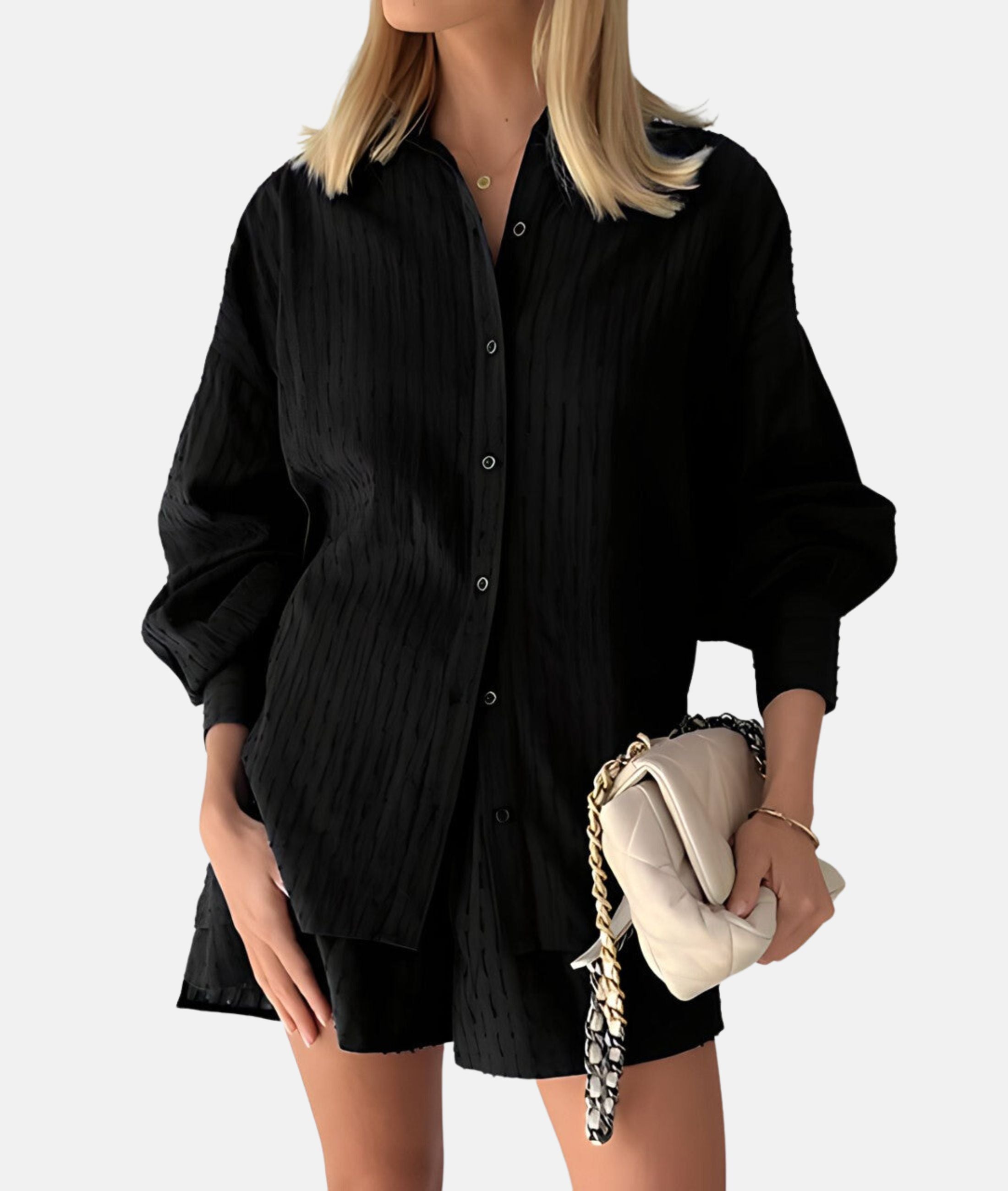 Aliénor - Elegant fabric shirt and shorts set