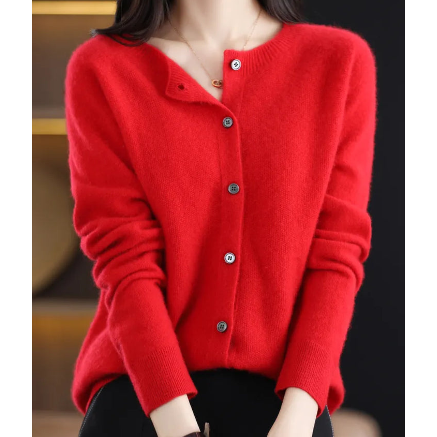 Pure Merino Wool Ladies O-neck Cardigan Cashmere Sweater