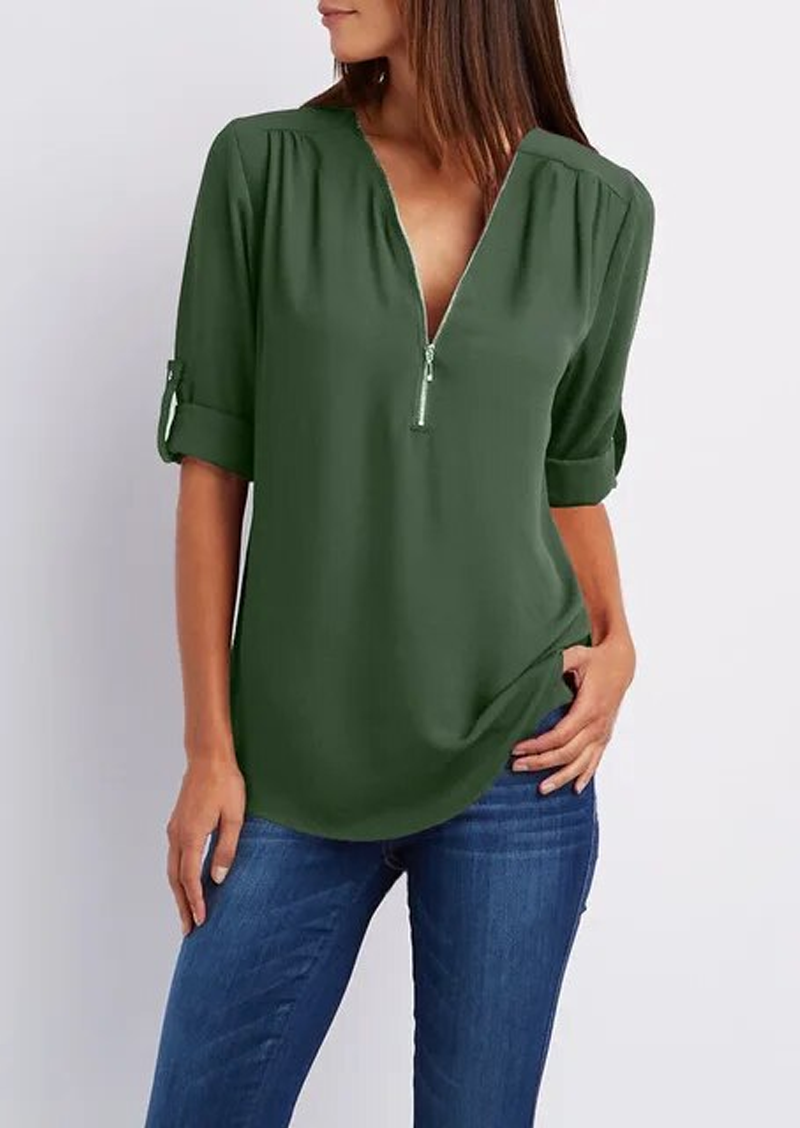 Tina - V-neck blouse with zip fastening