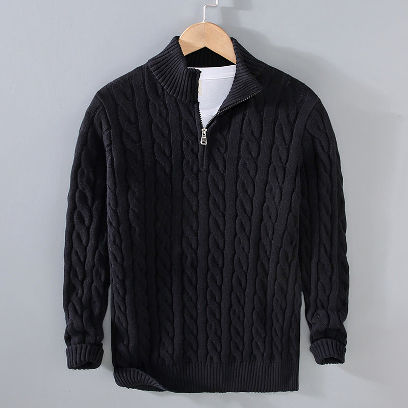 Elegant men's polo neck zip-up sweater