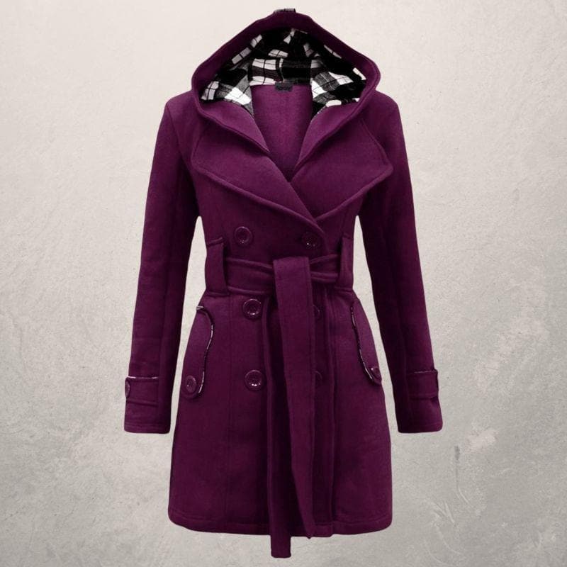 Double breasted hooded coat for women