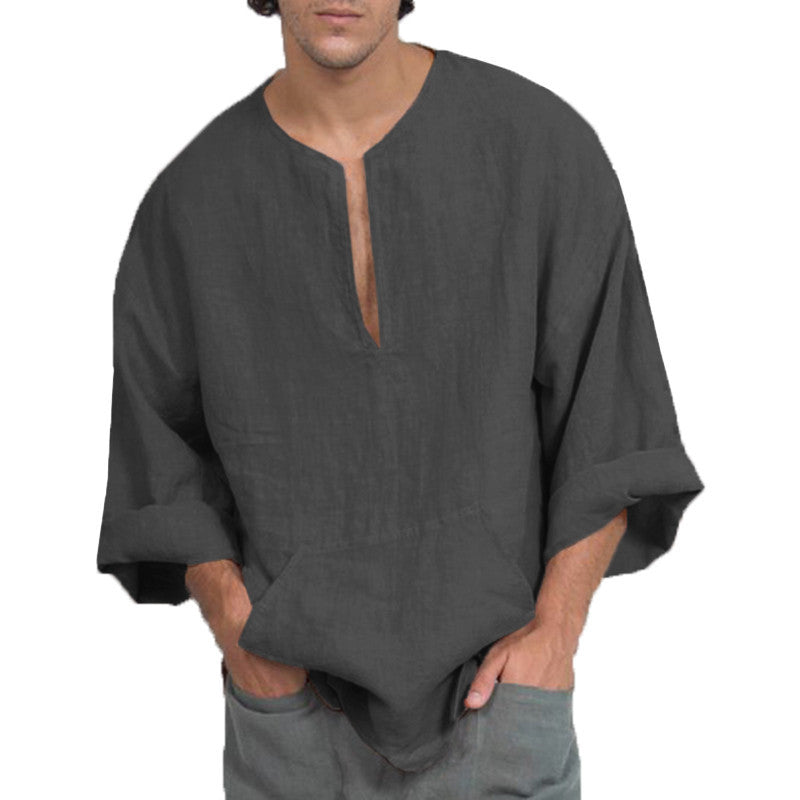 Dariusz - Ethnic loose linen T-shirt for men