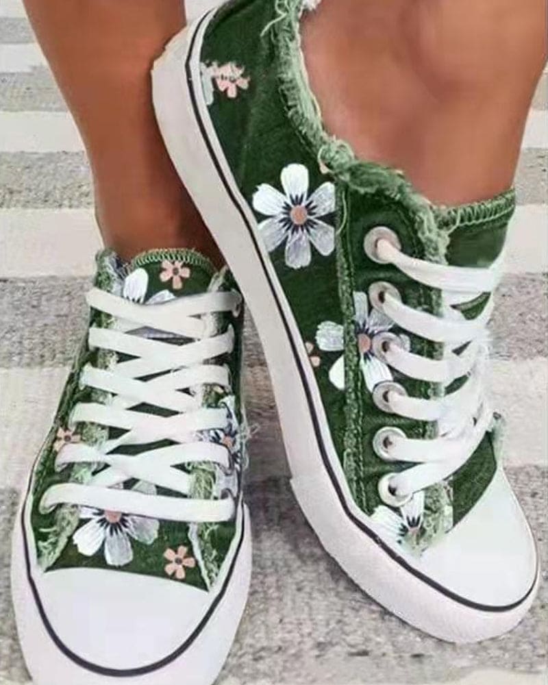 Annette - Denim Sneakers With Flowers