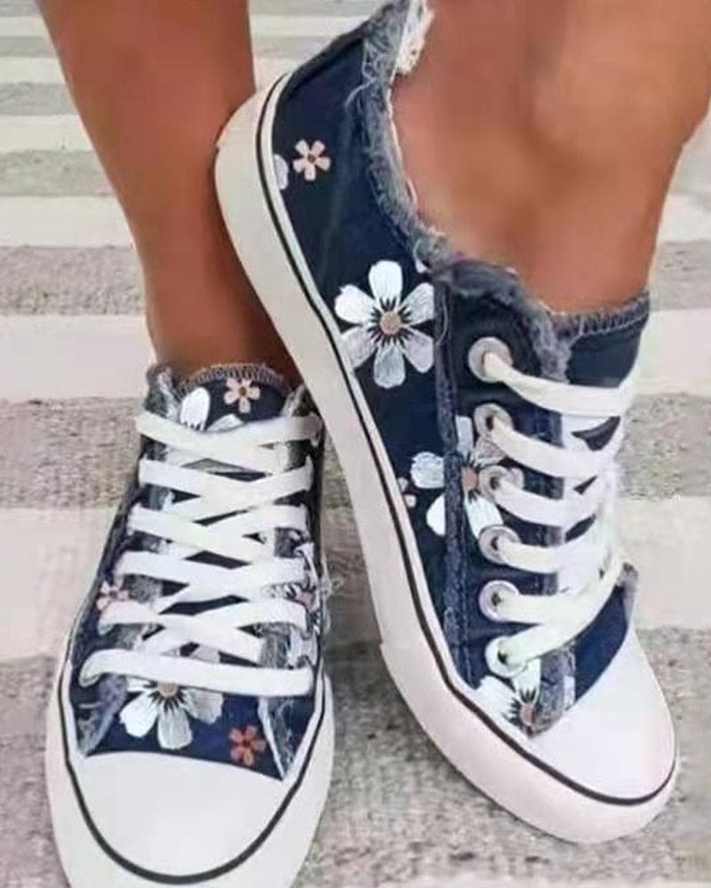 Annette - Denim Sneakers With Flowers