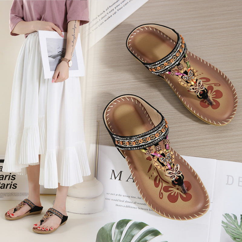 Ladies Bohemian Ethnic Set Toe Flat Sandals