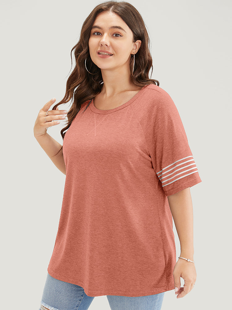 Striped Contrast Raglan Sleeve Crew Neck T-shirt