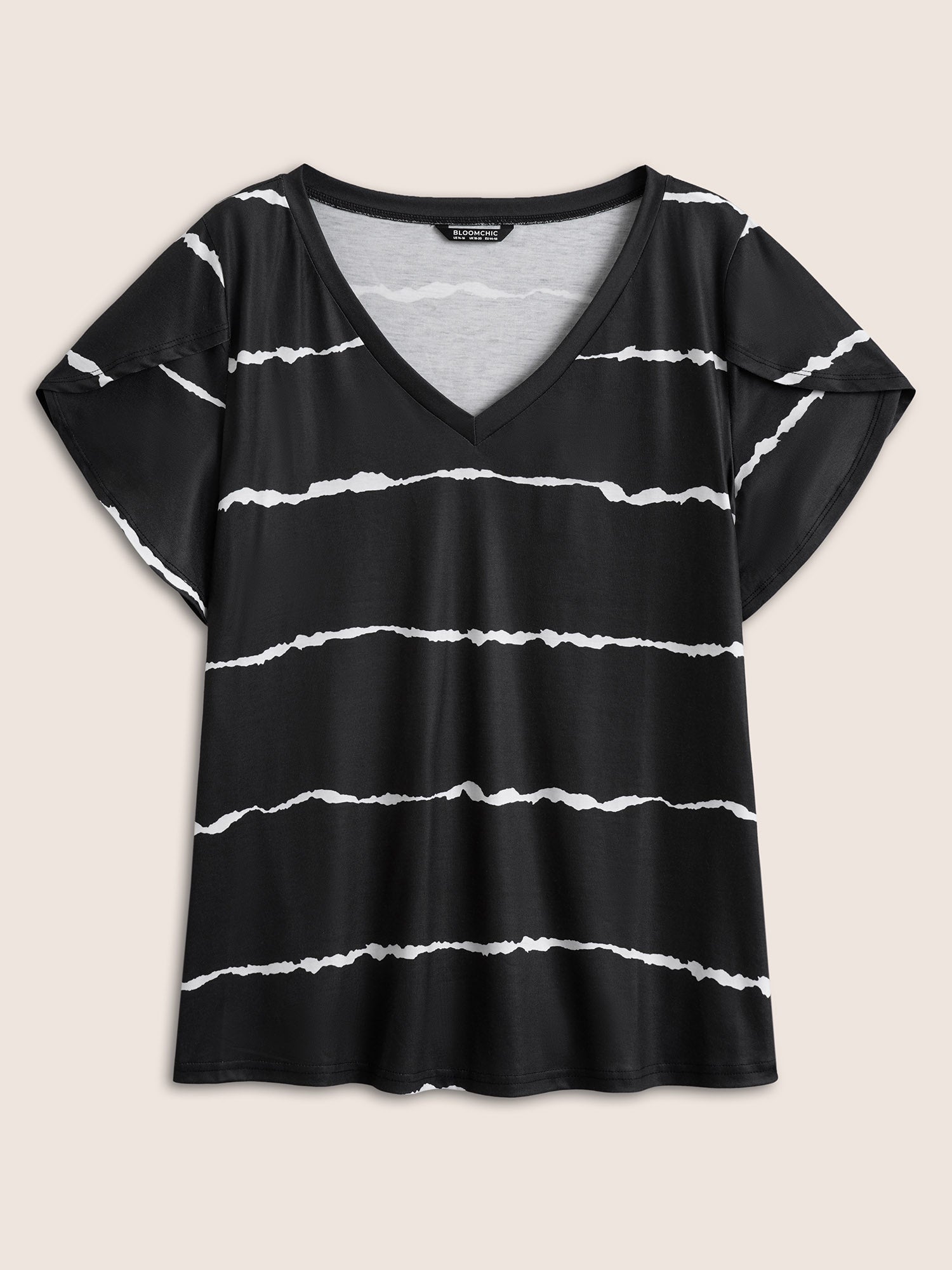 Striped Contrast Petal Sleeve T-shirt