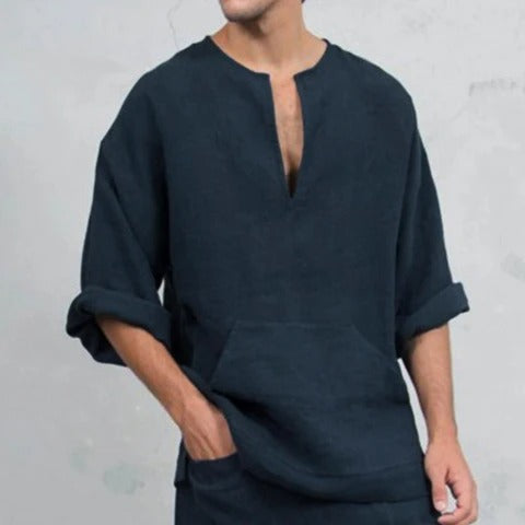 Dariusz - Ethnic loose linen T-shirt for men