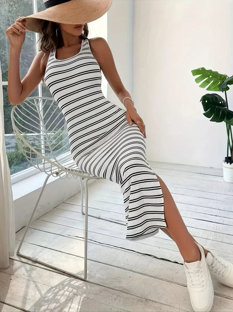 Ruby – striped dress with crisscross back