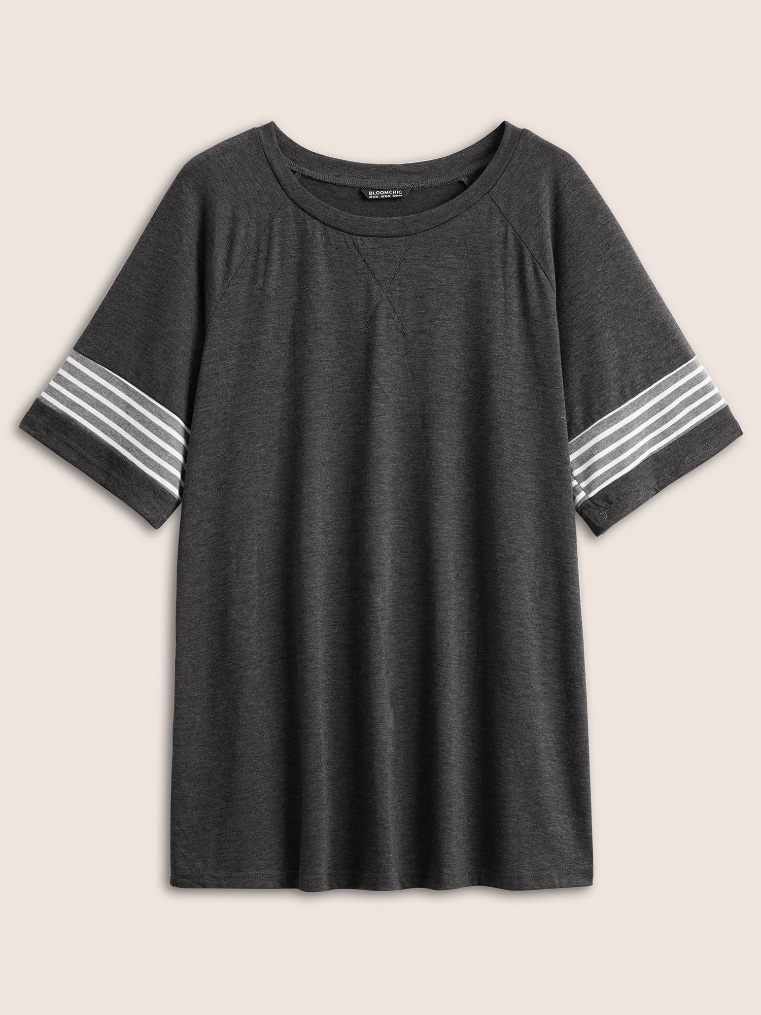 Striped Contrast Raglan Sleeve Crew Neck T-shirt