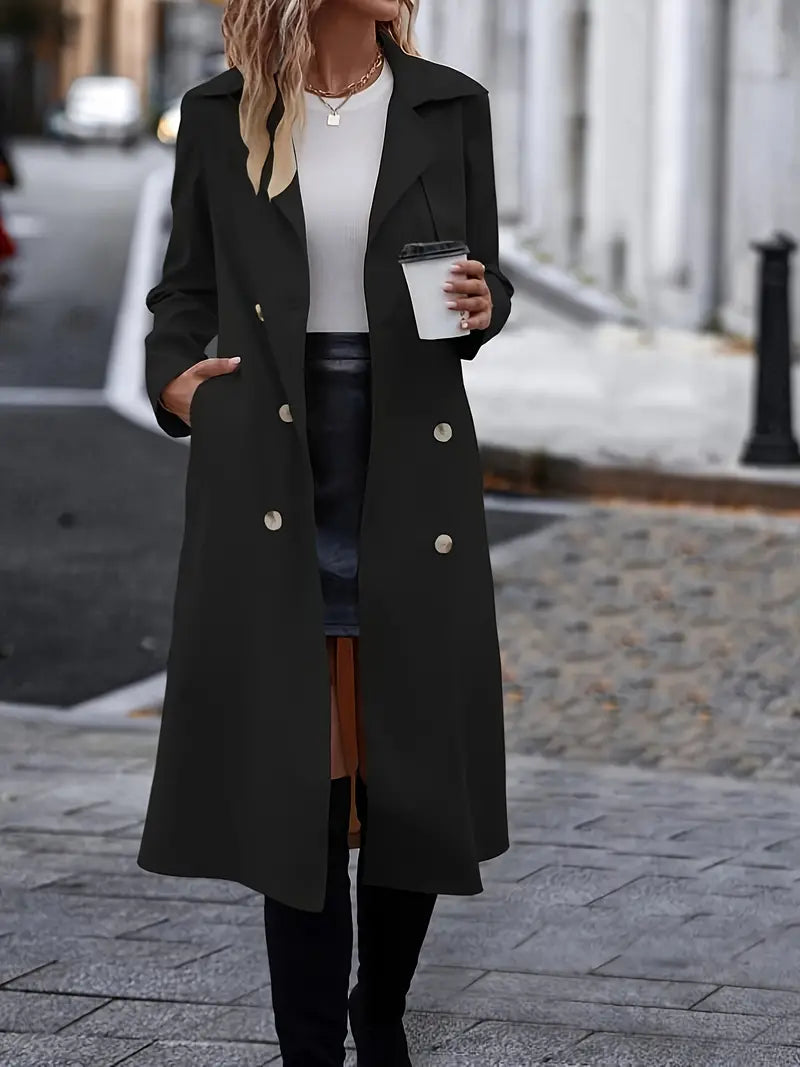 Amouri | Women's Black Belted Lapel Trench Coat – Elegant & Stylish Outerwear for All Seasons