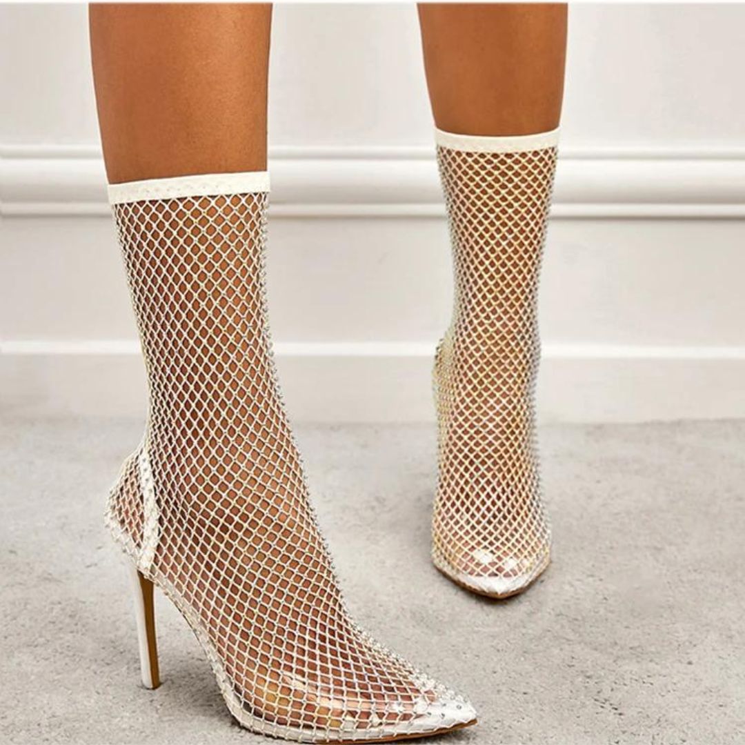 Anastasia - Mesh ankle boots with rhinestone embellishment