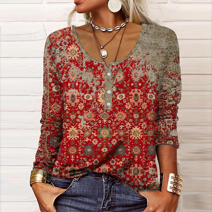 Thea | Women's Elegant Sweater With Aztec Pattern | Red