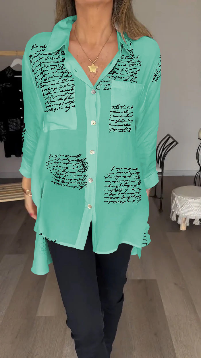 Agnes - Lapel shirt with letter print