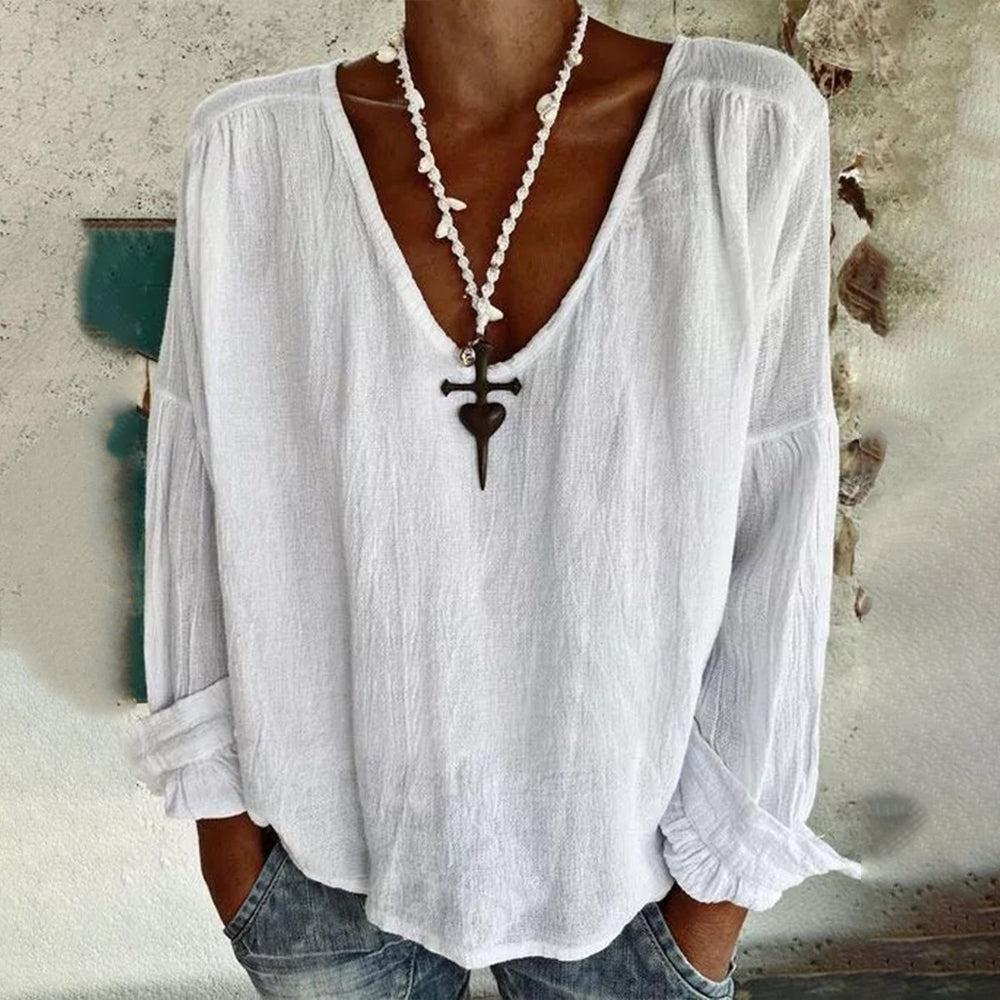 Simple White Plain V-Neck Top