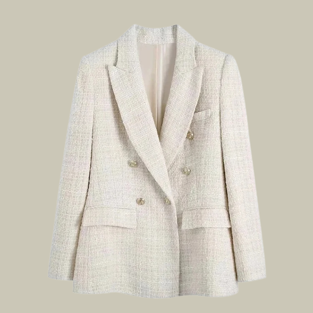 Women's Tweed Blazer - Double Breasted - Tailored Fit - Peak Lapels - Flap Pockets