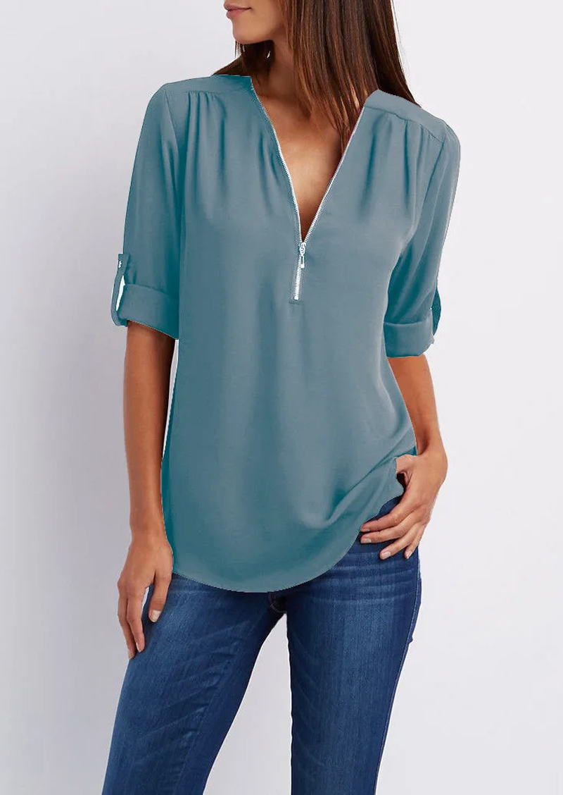 Tina - V-neck blouse with zip fastening