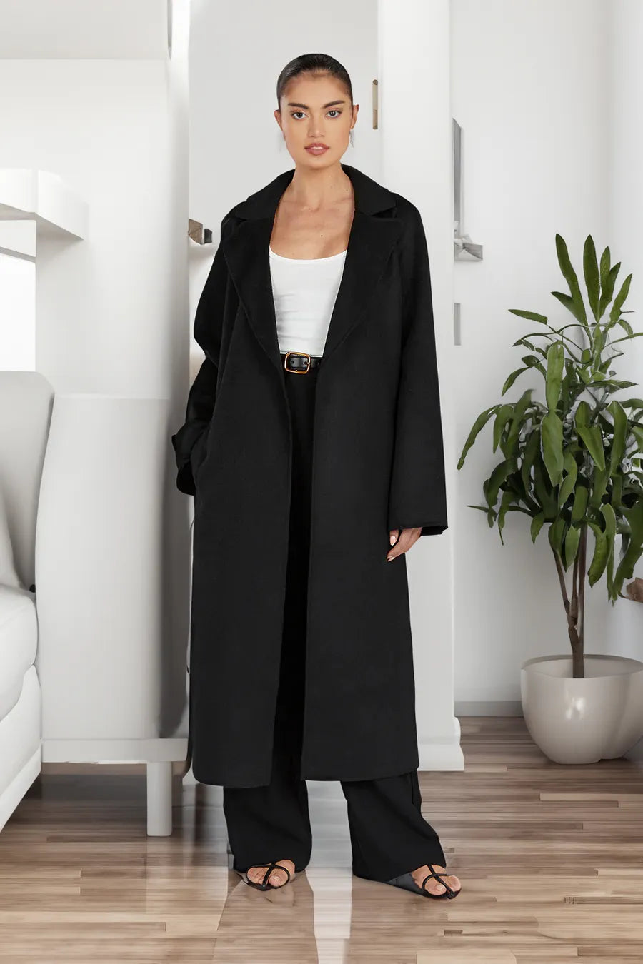 Stylish long women's trench coat in oversize style