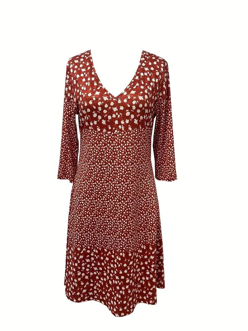 Zanna - Dotted V-neck dress with floral print