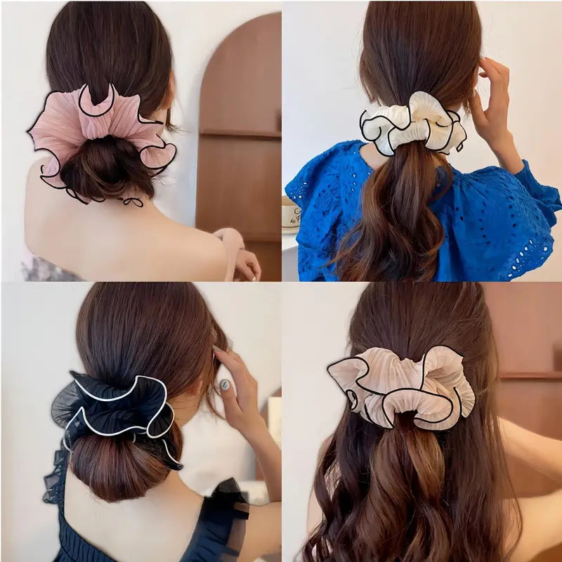 Stella - Folded chiffon hair ties with contrasting edge