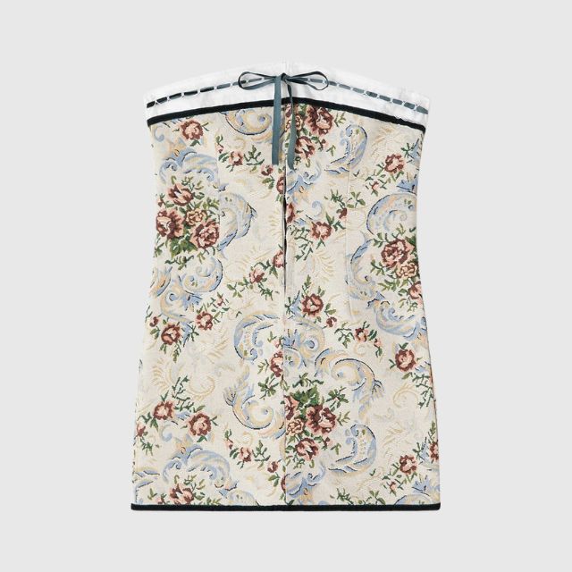 Savannah - Strapless mini dress with vintage tapestry pattern