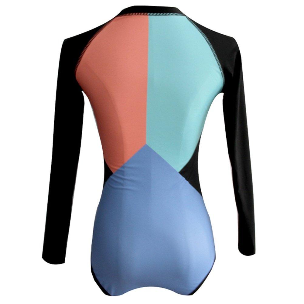 Active Color Block Surf Long Sleeve Rash Guard One Piece Swimsuit