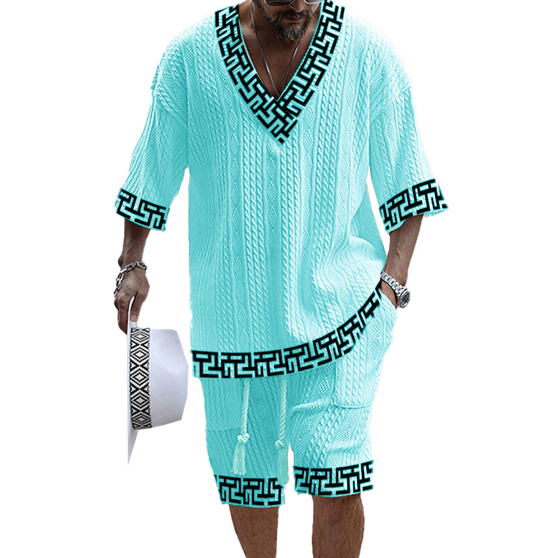 MEN'S ART CASUAL PRINT SHORTS SET 01983884YM