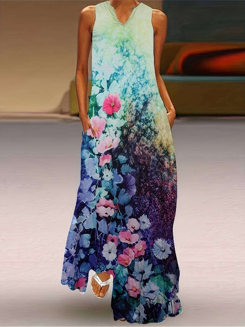 Zalika - Long dress with face print and notched neckline