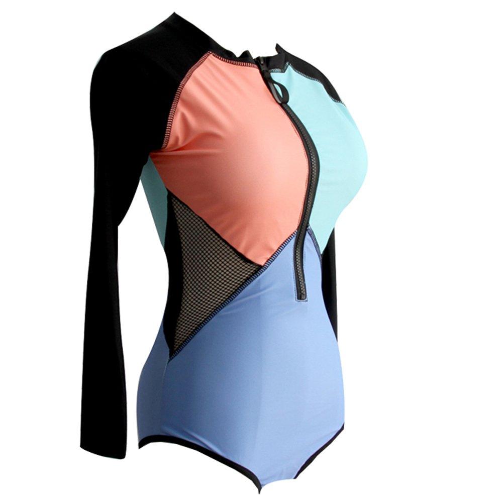 Active Color Block Surf Long Sleeve Rash Guard One Piece Swimsuit