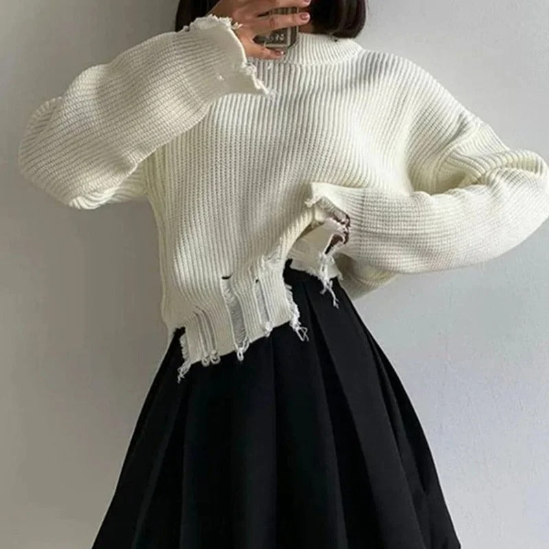 Women's knitted ribbed long-sleeved sweater