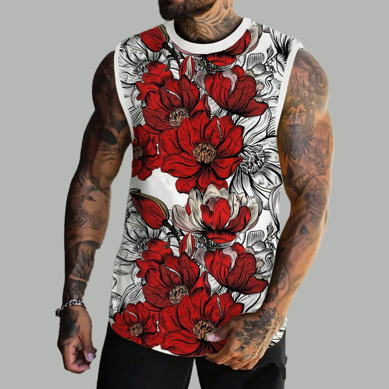 Men's Basic Printed Round Neck Vest 22974025YM