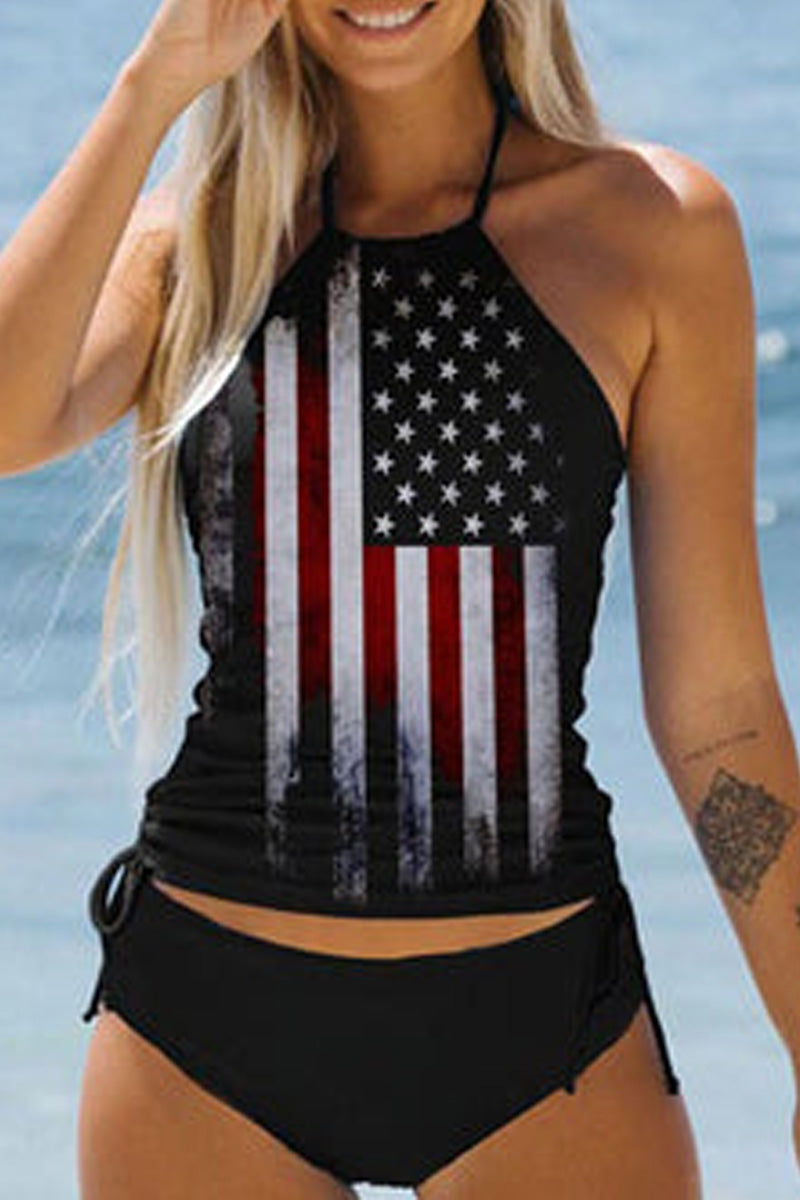 USA Flag Print Two Piece Swimwear