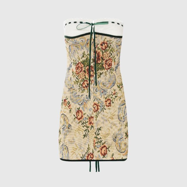 Savannah - Strapless mini dress with vintage tapestry pattern